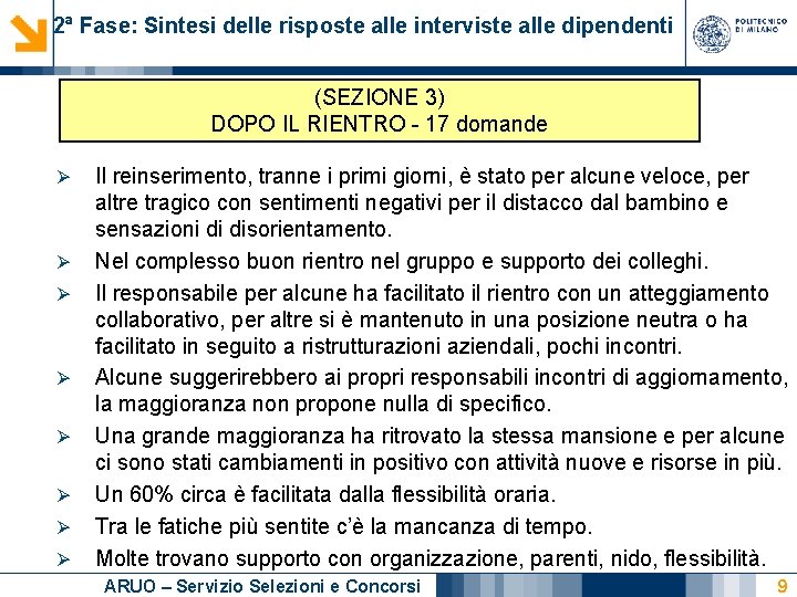 2ª Fase: Sintesi delle risposte alle interviste alle dipendenti (SEZIONE 3) DOPO IL RIENTRO