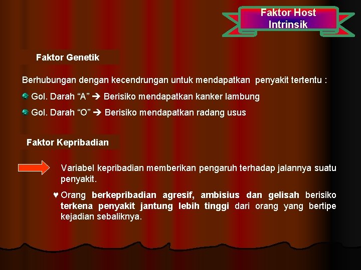 Faktor Host Intrinsik Faktor Genetik Berhubungan dengan kecendrungan untuk mendapatkan penyakit tertentu : Gol.