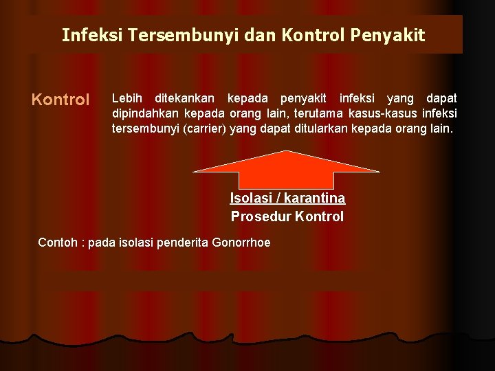Infeksi Tersembunyi dan Kontrol Penyakit Kontrol Lebih ditekankan kepada penyakit infeksi yang dapat dipindahkan