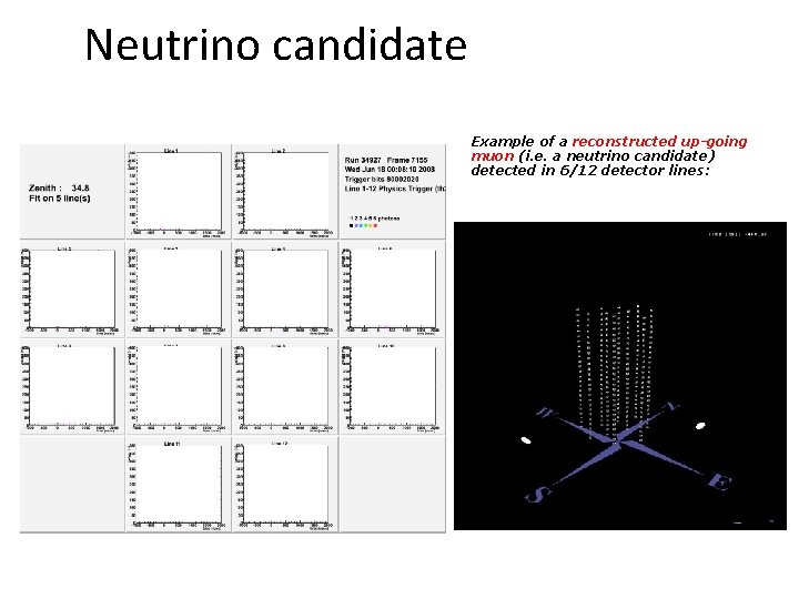 Neutrino candidate Example of a reconstructed up-going muon (i. e. a neutrino candidate) detected