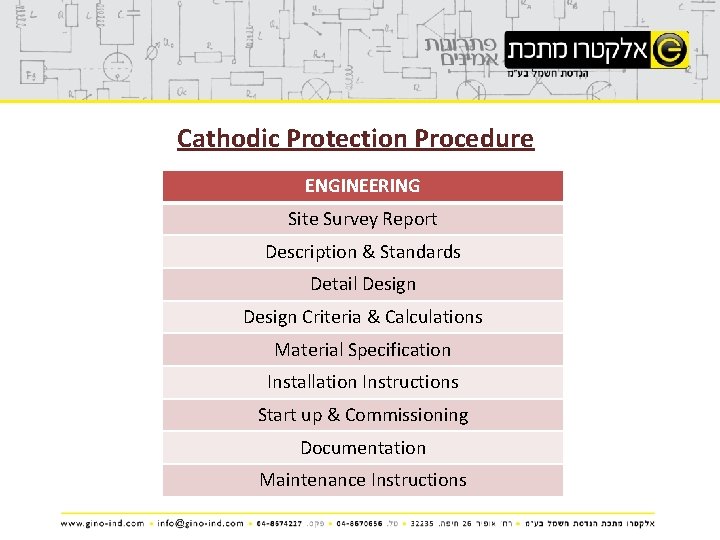 Cathodic Protection Procedure ENGINEERING Site Survey Report Description & Standards Detail Design Criteria &