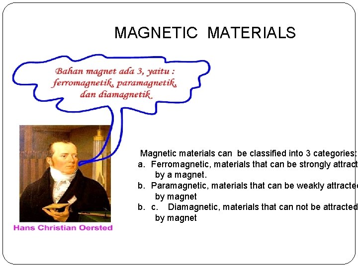 MAGNETIC MATERIALS Magnetic materials can be classified into 3 categories: a. Ferromagnetic, materials that
