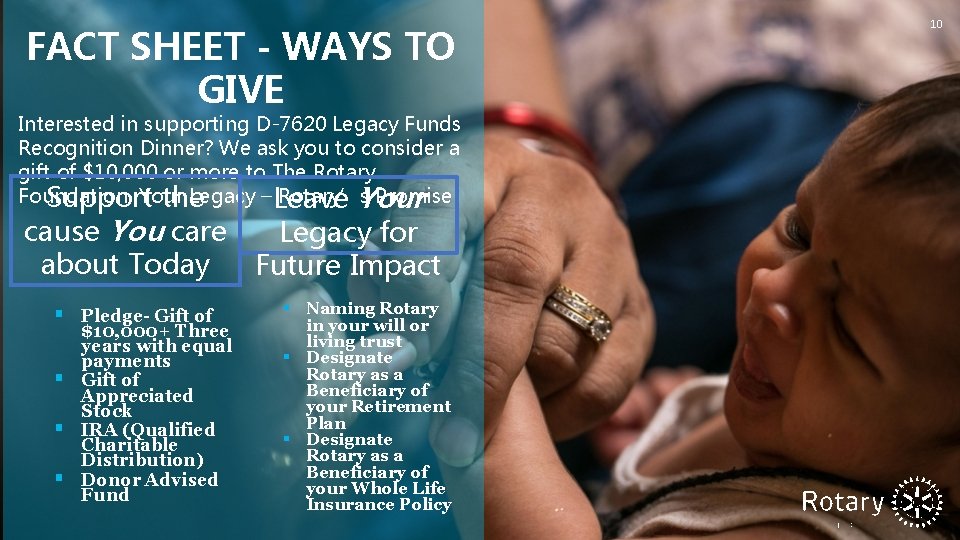 FACT SHEET - WAYS TO GIVE Interested in supporting D-7620 Legacy Funds Recognition Dinner?