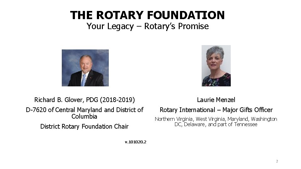 THE ROTARY FOUNDATION Your Legacy – Rotary’s Promise Richard B. Glover, PDG (2018 -2019)