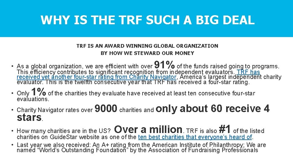 WHY IS THE TRF SUCH A BIG DEAL TRF IS AN AWARD WINNING GLOBAL WHY IS THE TRF SUCH A BIG DEAL TRF IS AN AWARD WINNING GLOBAL