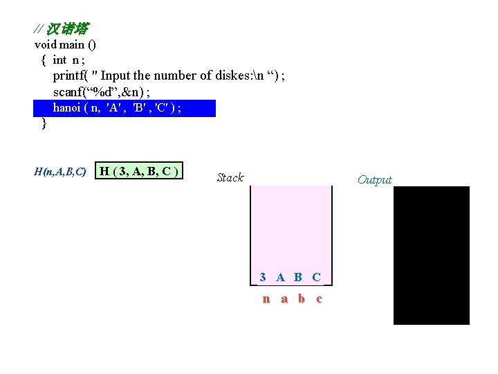 // 汉诺塔 void main () { int n ; printf( " Input the number