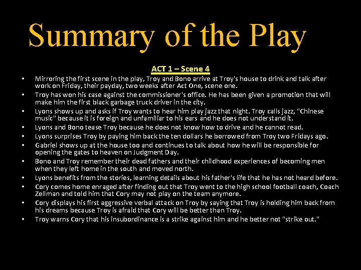 Summary of the Play • • • ACT 1 – Scene 4 Mirroring the