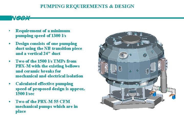 PUMPING REQUIREMENTS & DESIGN NCSX • Requirement of a minimum pumping speed of 1300