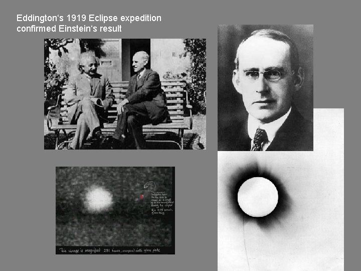 Eddington‘s 1919 Eclipse expedition confirmed Einstein‘s result 