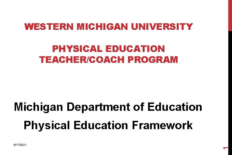 WESTERN MICHIGAN UNIVERSITY PHYSICAL EDUCATION TEACHER/COACH PROGRAM Michigan Department of Education 6/17/2021 1 Physical