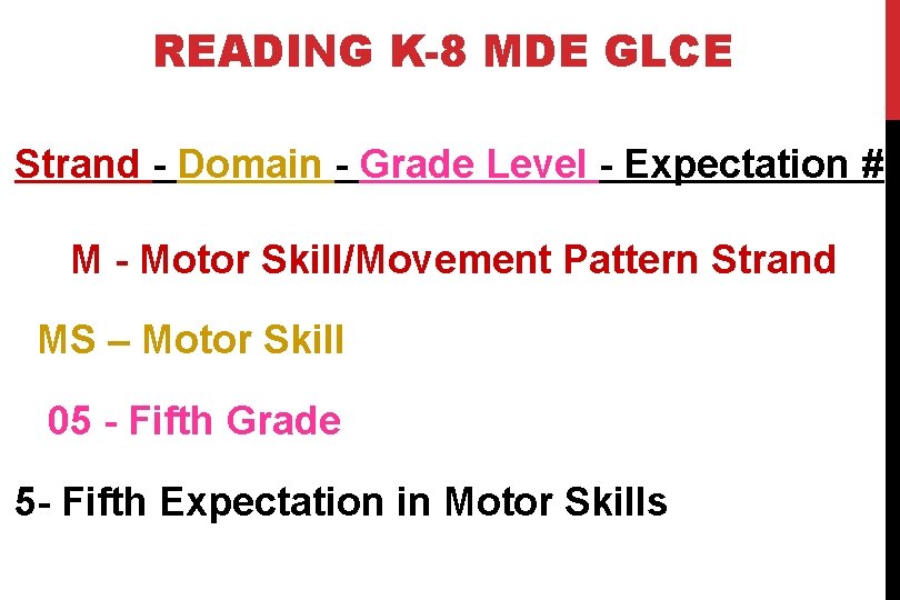 READING K-8 MDE GLCE Strand - Domain - Grade Level - Expectation # M