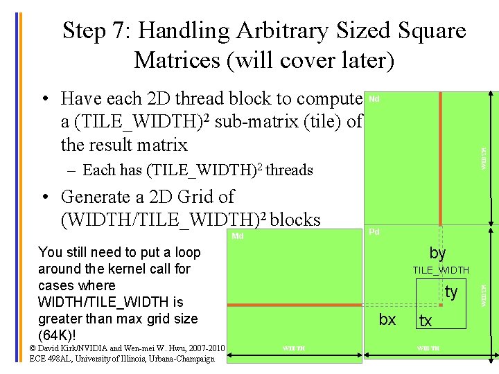 Step 7: Handling Arbitrary Sized Square Matrices (will cover later) WIDTH • Have each