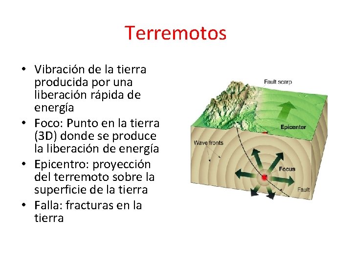 Terremotos • Vibración de la tierra producida por una liberación rápida de energía •