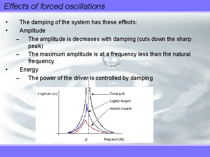Effects of forced oscillations • • • The damping of the system has these