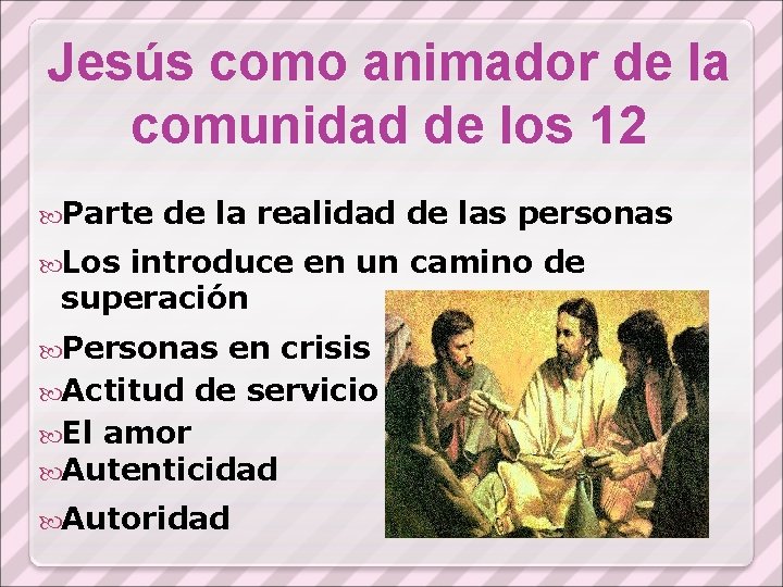 Jesús como animador de la comunidad de los 12 Parte de la realidad de