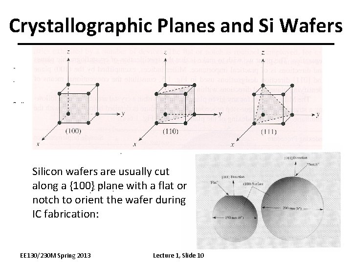 Crystallographic Planes and Si Wafers Silicon wafers are usually cut along a {100} plane