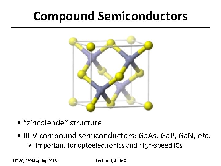 Compound Semiconductors • “zincblende” structure • III-V compound semiconductors: Ga. As, Ga. P, Ga.