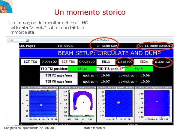 Un momento storico Un immagine del monitor dei fasci LHC catturata “al volo” sul