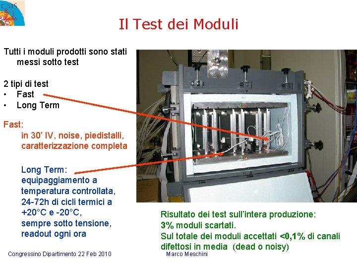 Il Test dei Moduli Tutti i moduli prodotti sono stati messi sotto test 2