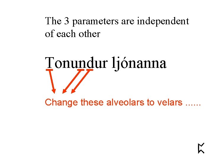 The 3 parameters are independent of each other Tonundur ljónanna Change these alveolars to