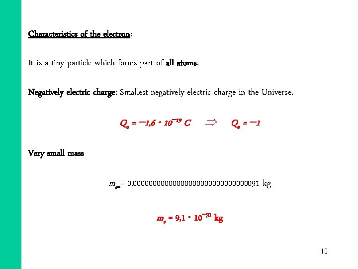 Characteristics of the electron: It is a tiny particle which forms part of all Characteristics of the electron: It is a tiny particle which forms part of all