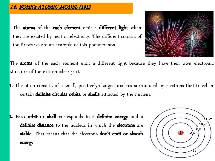 1. 6. BOHR’s ATOMIC MODEL (1913 The atoms of the each element emit a 1. 6. BOHR’s ATOMIC MODEL (1913 The atoms of the each element emit a