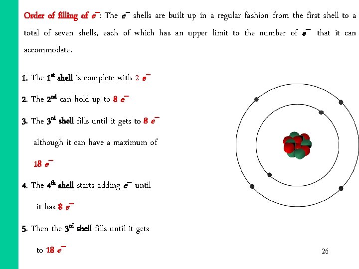 Order of filling of e : The e shells are built up in a Order of filling of e : The e shells are built up in a