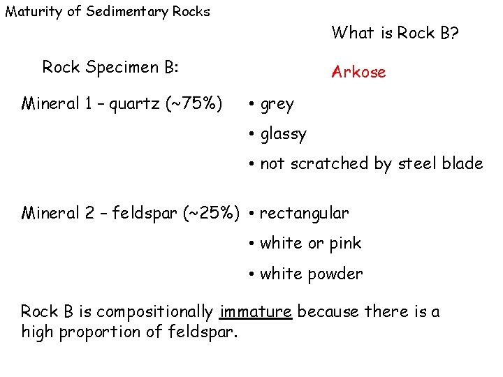 Maturity of Sedimentary Rocks What is Rock B? Rock Specimen B: Mineral 1 –