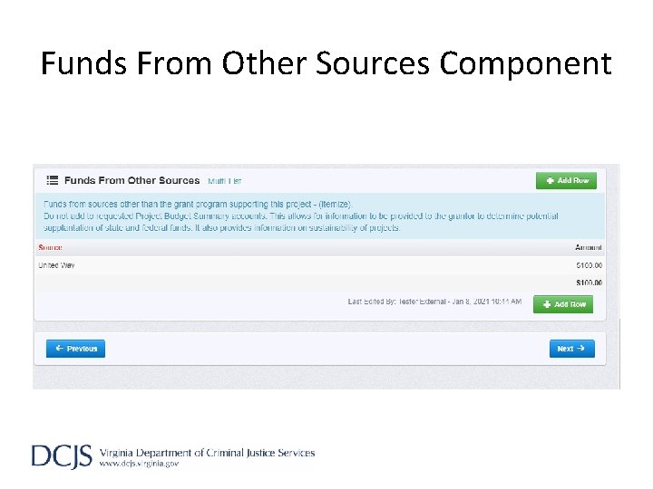 Funds From Other Sources Component 