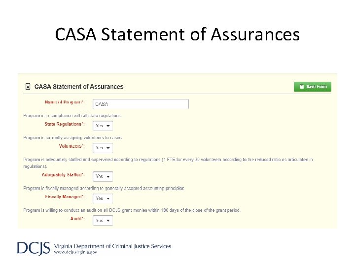 CASA Statement of Assurances 