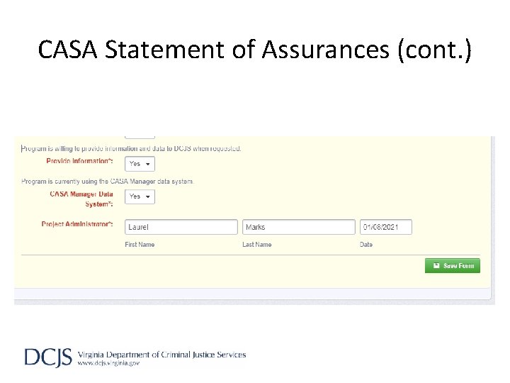 CASA Statement of Assurances (cont. ) 