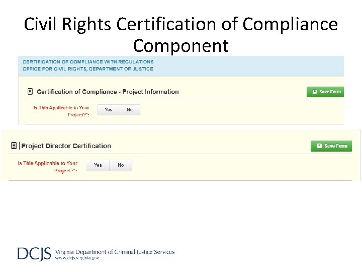 Civil Rights Certification of Compliance Component 