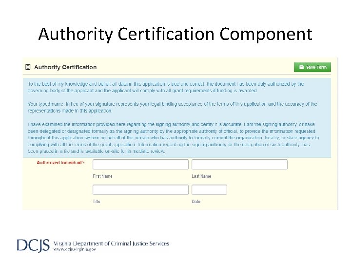 Authority Certification Component 