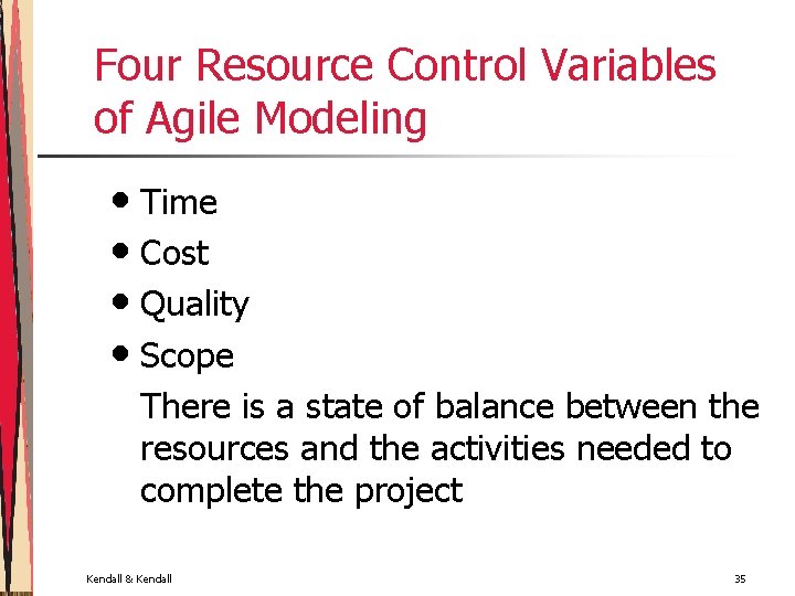 Four Resource Control Variables of Agile Modeling • Time • Cost • Quality •