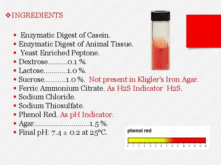 v. INGREDIENTS § Enzymatic Digest of Casein. § Enzymatic Digest of Animal Tissue. §