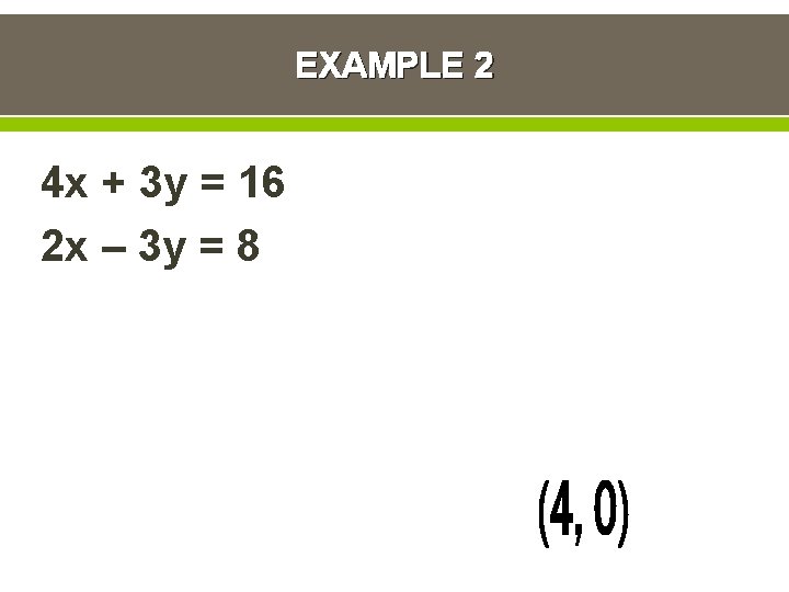 EXAMPLE 2 4 x + 3 y = 16 2 x – 3 y