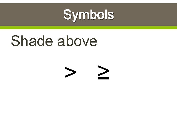 Symbols Shade above > ≥ 