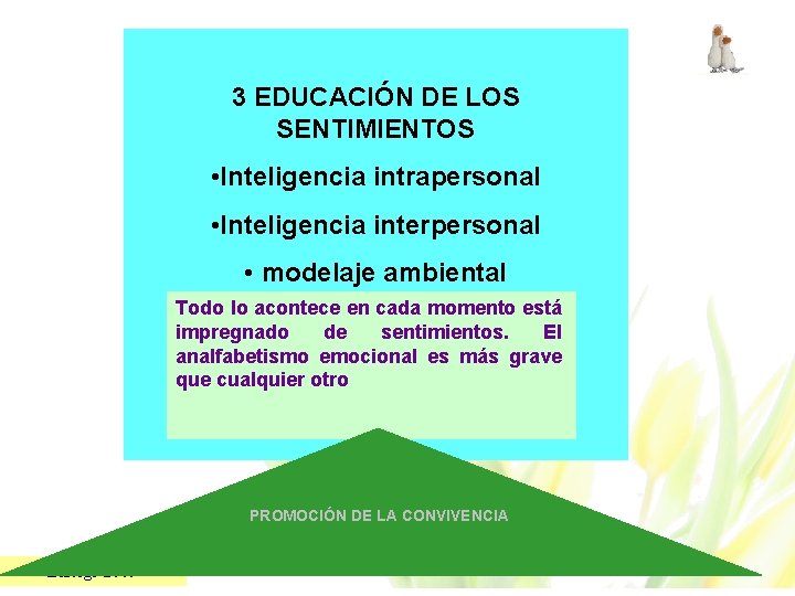 3 EDUCACIÓN DE LOS SENTIMIENTOS • Inteligencia intrapersonal • Inteligencia interpersonal • modelaje ambiental
