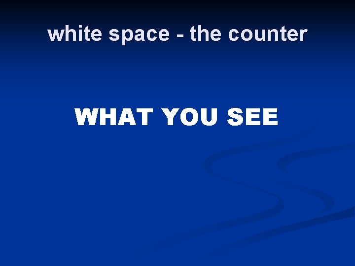 white space - the counter WHAT YOU SEE 