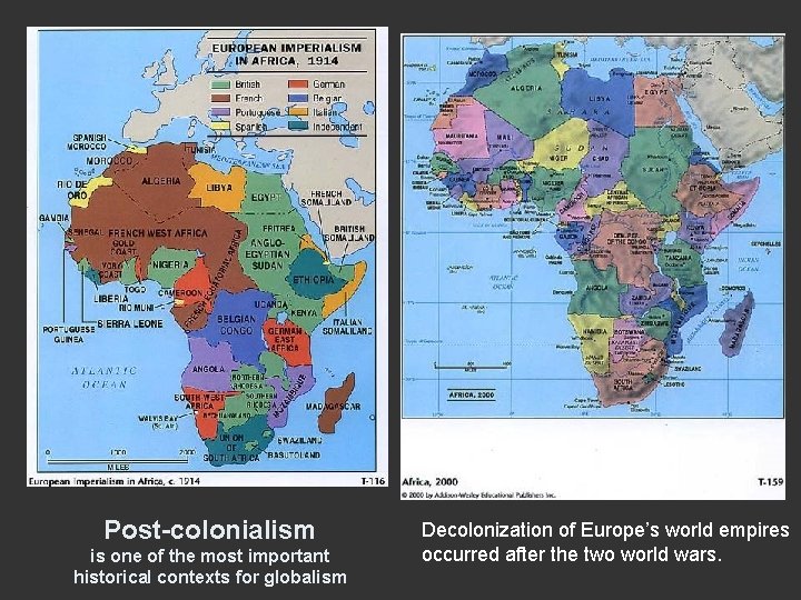 Post-colonialism is one of the most important historical contexts for globalism Decolonization of Europe’s