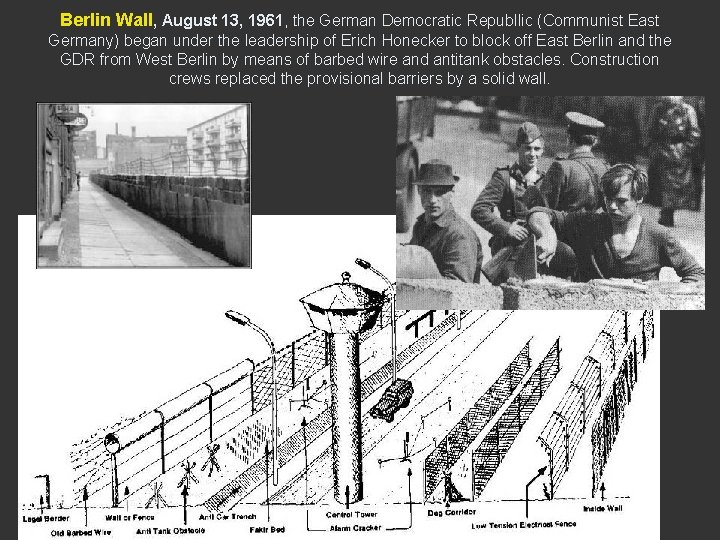 Berlin Wall, August 13, 1961, the German Democratic Republlic (Communist East Germany) began under Berlin Wall, August 13, 1961, the German Democratic Republlic (Communist East Germany) began under