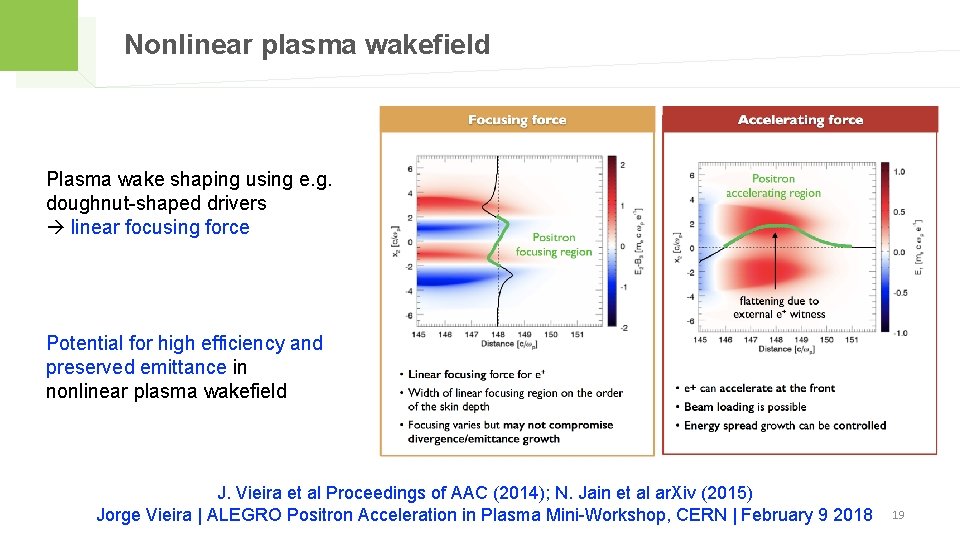 Nonlinear plasma wakefield Plasma wake shaping using e. g. doughnut-shaped drivers linear focusing force