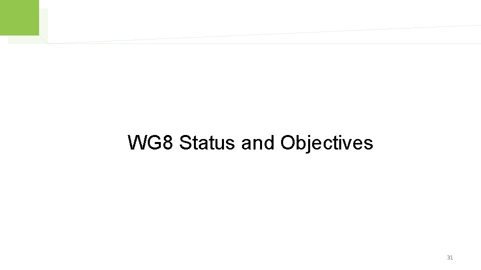 WG 8 Status and Objectives 31 