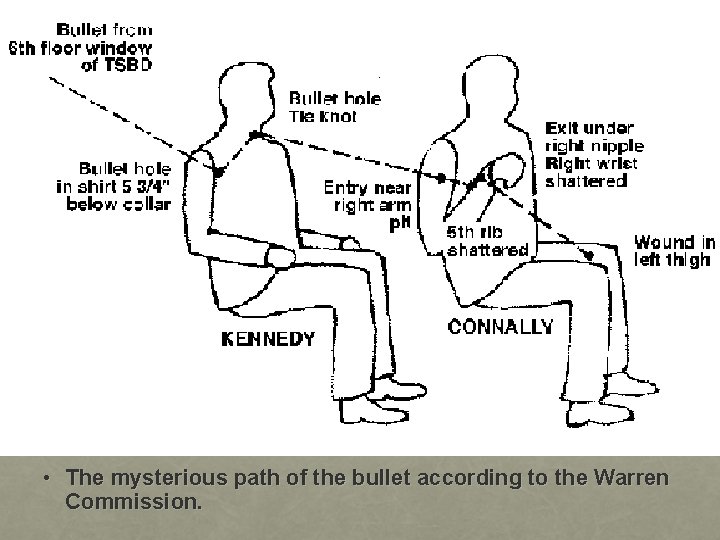  • The mysterious path of the bullet according to the Warren Commission. 
