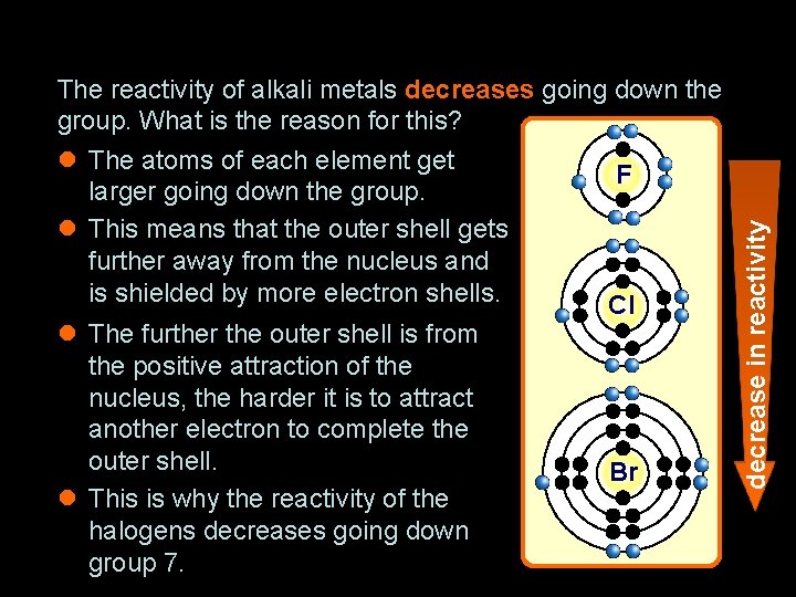 The reactivity of alkali metals decreases going down the group. What is the reason