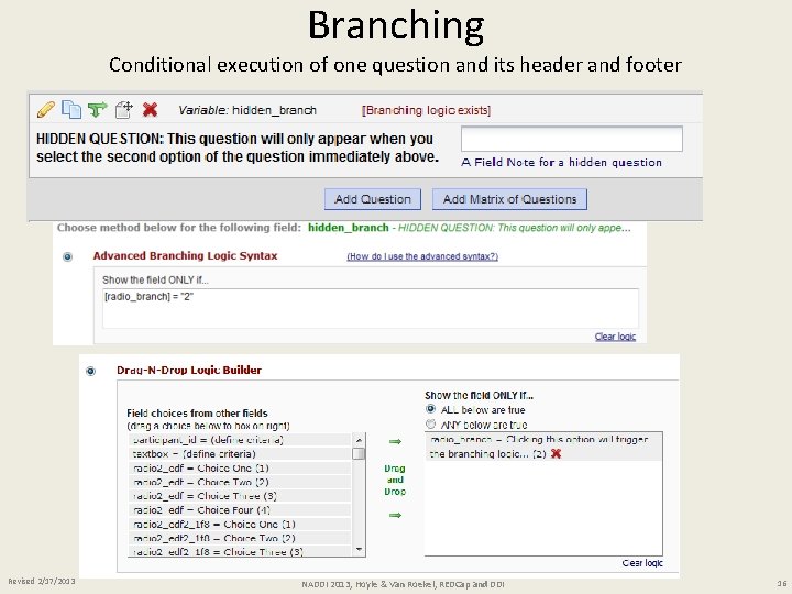 Branching Conditional execution of one question and its header and footer Revised 2/17/2013 NADDI