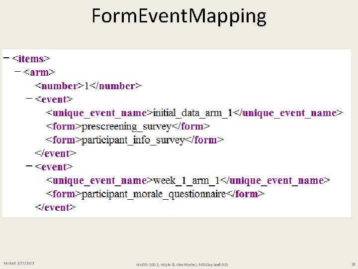 Form. Event. Mapping Revised 2/17/2013 NADDI 2013, Hoyle & Van Roekel, REDCap and DDI