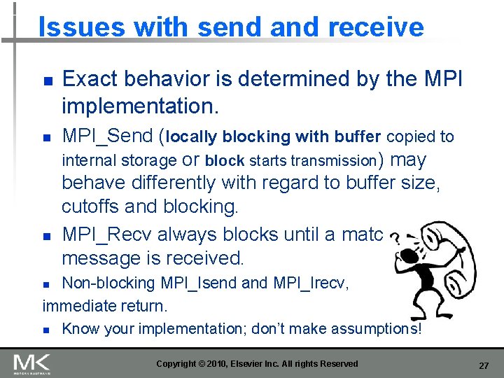 Issues with send and receive n n n Exact behavior is determined by the