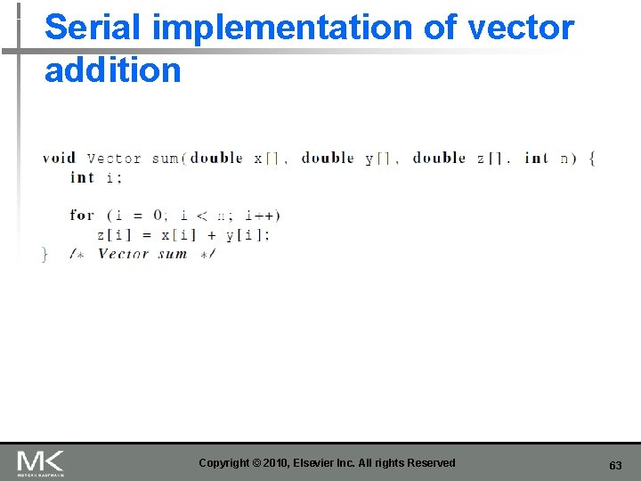 Serial implementation of vector addition Copyright © 2010, Elsevier Inc. All rights Reserved 63