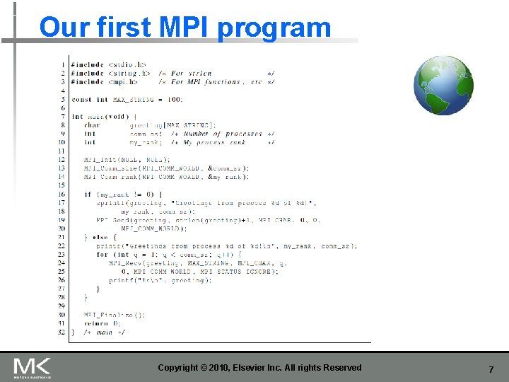 Our first MPI program Copyright © 2010, Elsevier Inc. All rights Reserved 7 